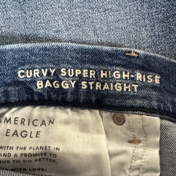 American Eagle Jeans Womens 18 Long Curvy Super High Rise Baggy Straight Stretch - Picture 4 of 11